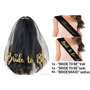BRIDE TO BE and BRIDESMAID Bridal Shower party favor SET Bachelorette Party Sashes Set - BLACK with GOLD PRINT
