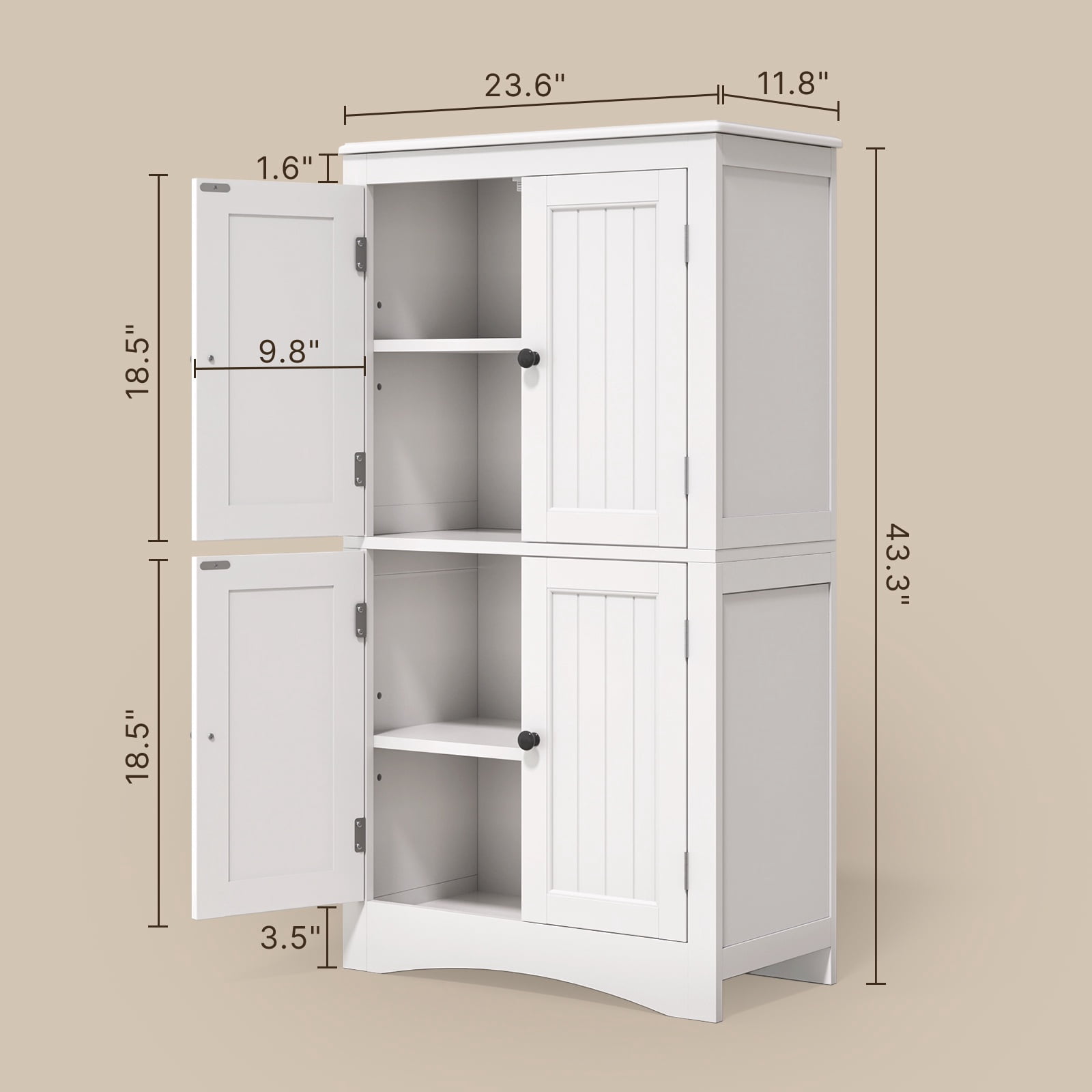 Kitchen Pantry Storage Cabinet with 4 Magnetic Doors and Adjustable Shelves, White
