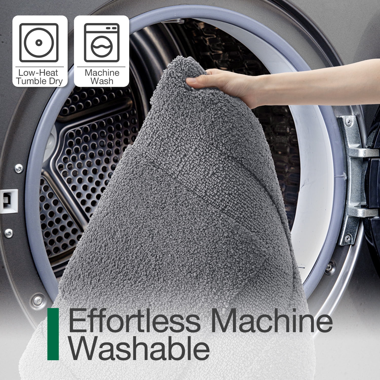 FRABE Non Slip Bathroom Rug with Rubber Backing, Ultra Absorbent Quick Dry Microfiber Bath Mat, Machine Washable, Dark Grey, 24"x36"