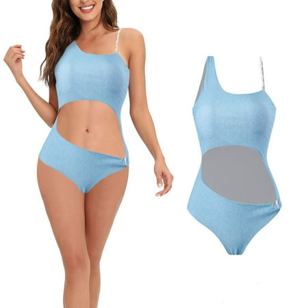 Popular Picks  Ladies Fashion Solid Color Hollow Out  Tight-Fitting Bikini  Sexy Women s One-Piece Swimsuit  Trendy Beachwear  Comfortable Poolside Swimwear for Women | Sopatenor  Blue L
