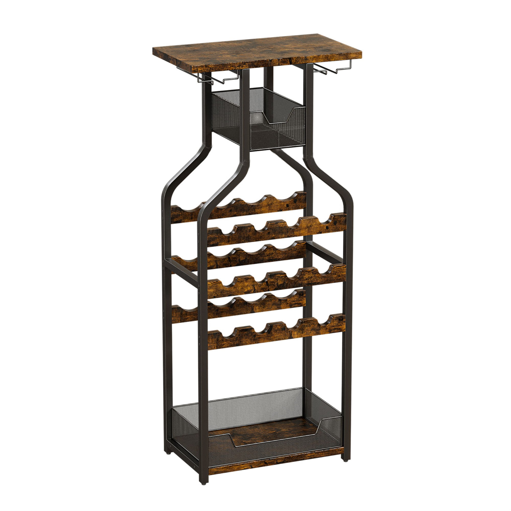 Grey Metal and Wood Small Wine with Storage