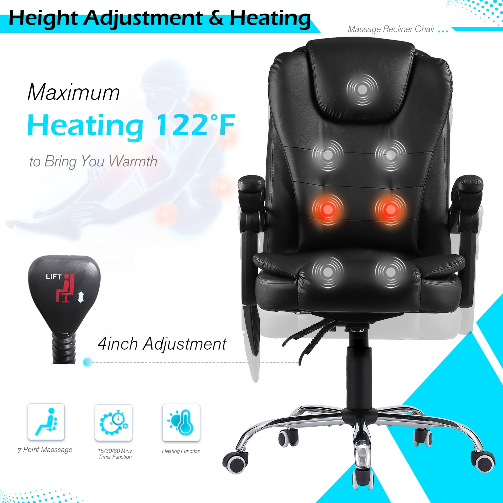 YODOLLA Ergonomic Reclining Office Chair Adjustable Height Computer Chair Big and Tall Executive Faux Leather Swivel Fabric Chair for Office, Home,Black