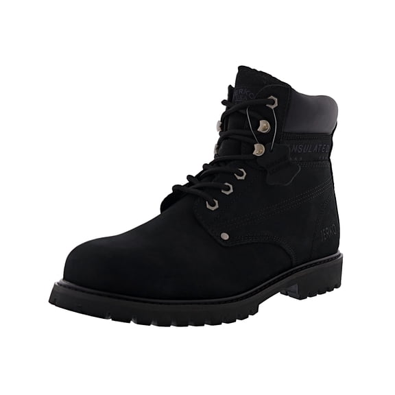 Mens 6” Waterproof Full Grain Leather Slip Resistant Steel Toe Work Boots, Black, 5M