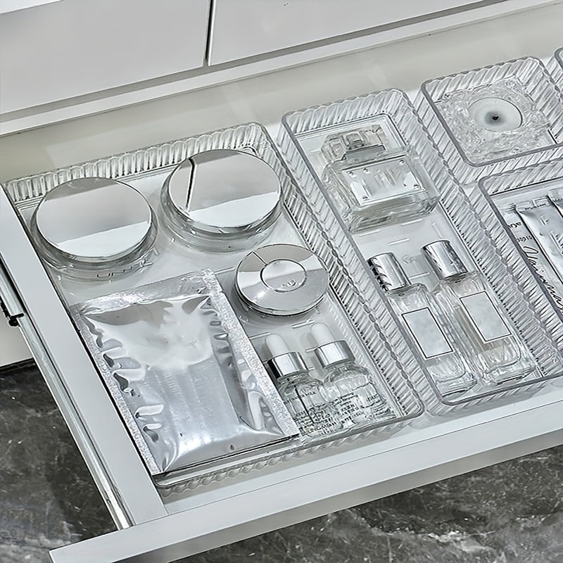 7pcs Clear Drawer Organizers Set, 4 Sizes Plastic Vanity Drawer Organizers And Storage Bins, Desk Drawer Organizer Trays For Makeup, Bathroom And Kitchen
