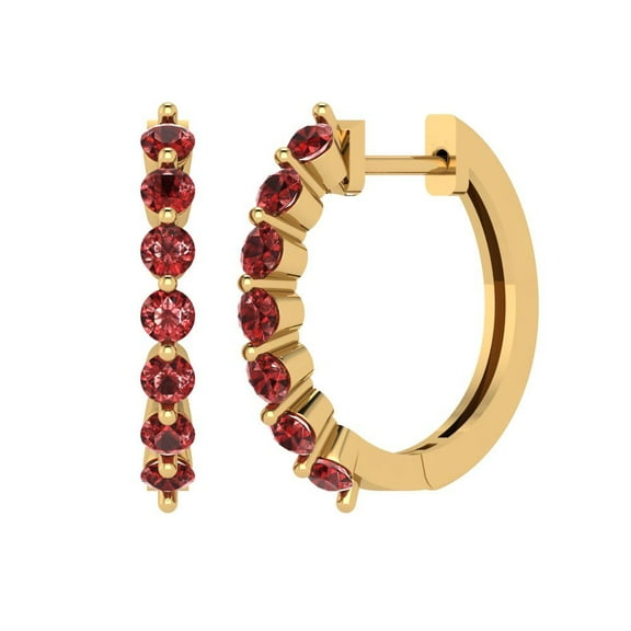 0.84 ct Lever-Back Hoop Earrings for Women | 2.5mm Round Cut Natural Garnet | 18K Yellow Gold