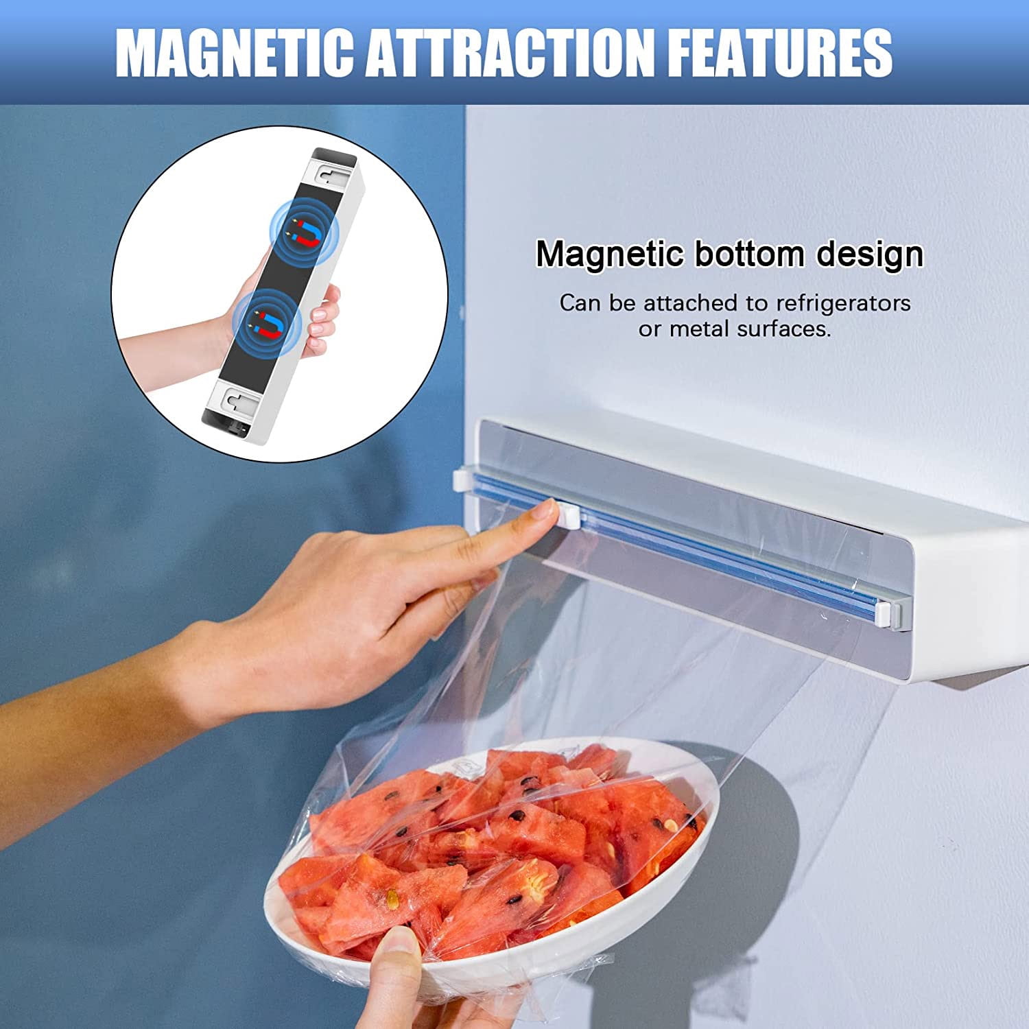 Plastic Wrap Dispenser with Cutter Cling Film Dispener with Magnet
