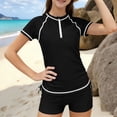 thumbnail image 2 of MKOSPLRT Girls Swimsuit Rash Guard Bathing Suit 2 Piece Short Sleeve Half Zip Solid UPF 50+ Padded Swimwear with Boyshorts 7-16Y, 2 of 7