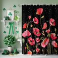 thumbnail image 3 of Shower Curtain, Watercolors Red Flowers Leaves on Black Waterproof Shower Curtain Set with Hooks for Bathroom Showers,Stalls and Bathtubs,36x72In Retro Floral, 3 of 9