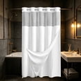 thumbnail image 6 of MMJ Shower Curtain Textured Color Block Waffle Weave Fabric Waterproof Snap Hooks Punch Free Bathroom Curtain 75x71in, 6 of 7