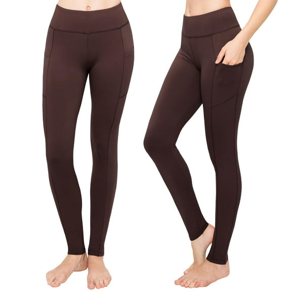SATINA High Waisted Brown Leggings for Women - Soft, Stretchy Leggings with Side Pockets - Full Length Yoga Pants for Women - Tummy Control and Buttery Soft Fabric for All-Day Comfort - One Size