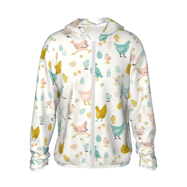 Fotbe Chicken Chaqueta con Protección Solar UPF 50+ para Hombre y Mujer, Camisa con Capucha y Bolsillos-Large