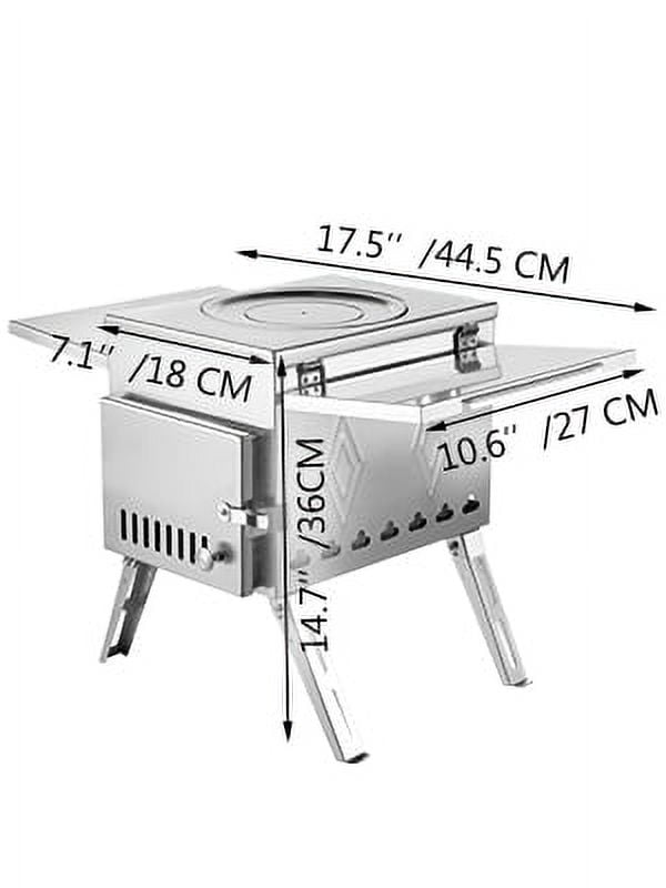 VEVOR Tent Wood Stove 17.5x14.7x10.6 inch, Camping Wood Stove 304 Stainless Steel with Folding Pipe, Portable Wood Stove 95.7 inch Total Height for Camping, Tent Heating, Hunting, Outdoor Cooking