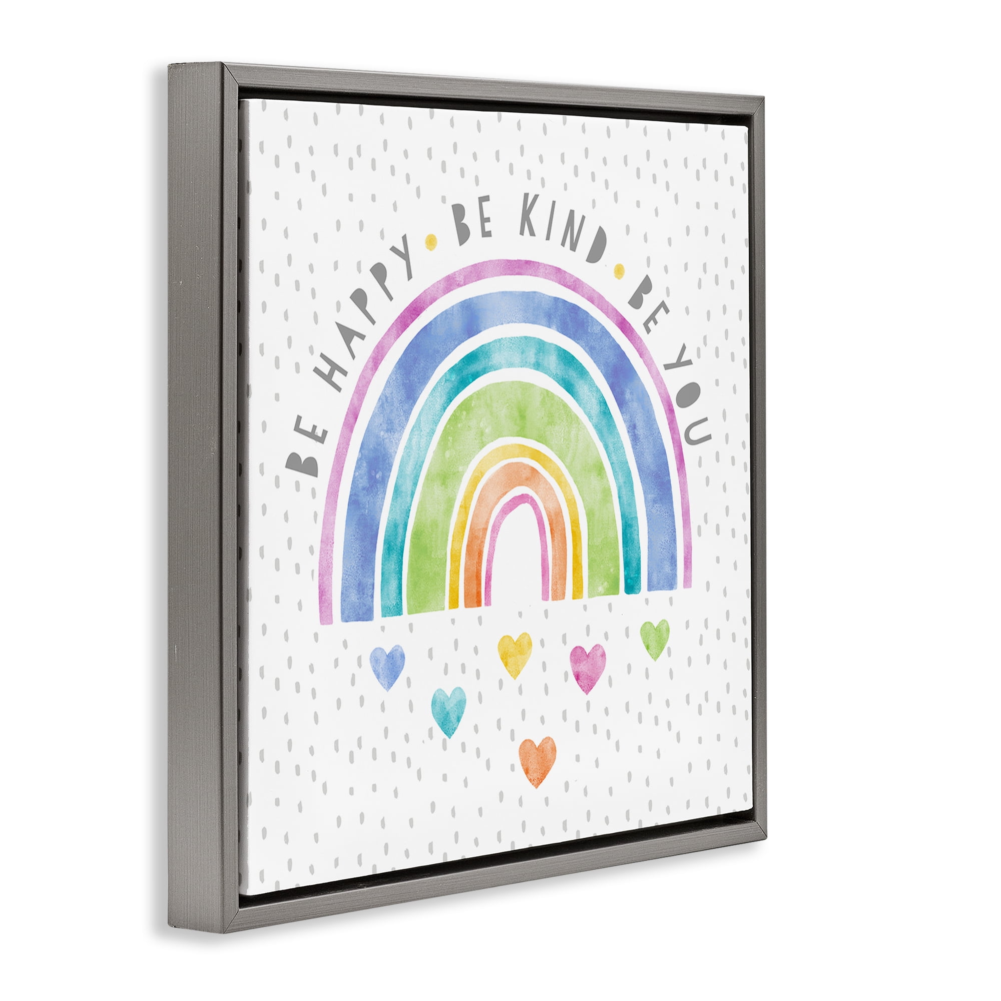 Stupell Industries Be You Hearts & Rainbow Gray Framed Floater Canvas Wall Art, design by Suzanne Nicoll