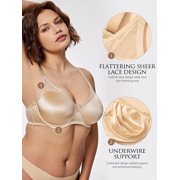 Deyllo Women Plus Size Full Coverage Bras Underwire Support Bras Sheer Mesh Lace Splicing Beige Bras Clothes Size 40B