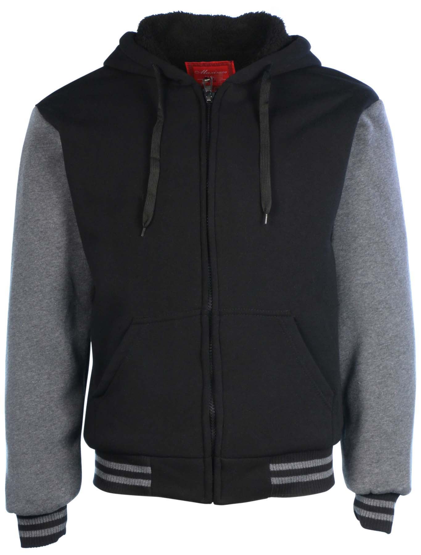 Maximos Men's Sherpa Lined Varsity Full Zip Hooded Jacket - Walmart.com