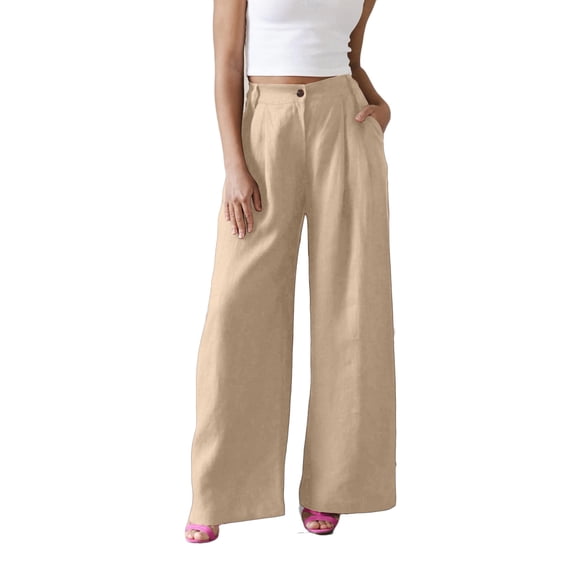 CHEEREAM Dress Pants For Womens Casual Slacks Work Pleated Trousers High Waist Wide Leg Dressy Pockets Bottom Loose Fit