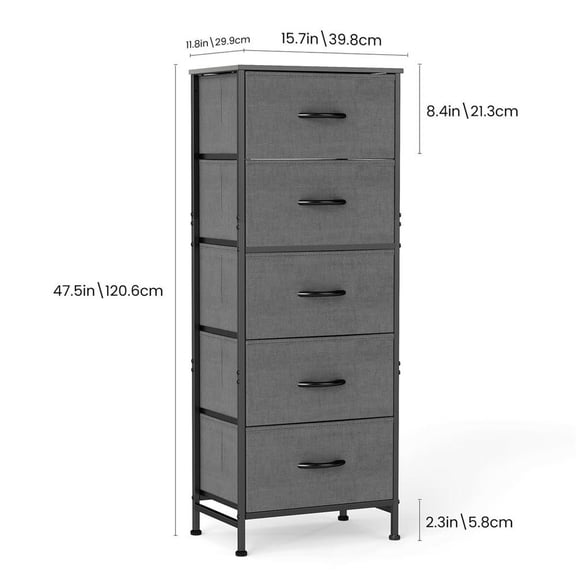 Topcobee 5-Drawer Dresser with Fabric Bins, Sturdy Steel Frame and Wood Top, Modern Furniture for Living Room Bedroom, 5-Drawer Chest of Drawers