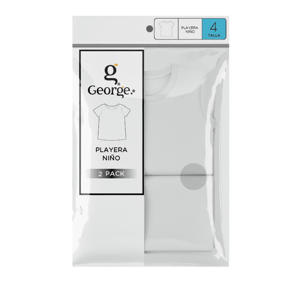 Playera George para Niño, Cuello Redondo de Manga Corta Blanco Talla 8, 2 Piezas