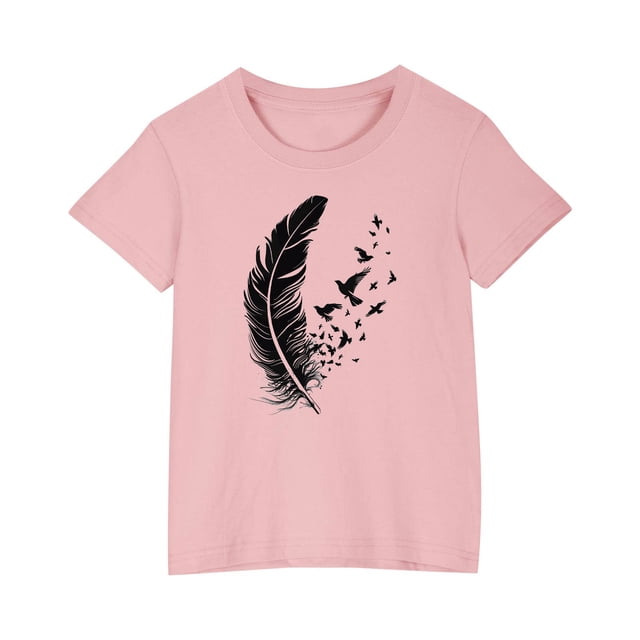 Yanlir Blouses Décontractées pour Enfants T-shirt Imprimé Mignon Été Garçons Filles T-shirt Mode Col Rond Imprimé Manches Courtes Hauts 3-10 Ans (Rose2,4 Ans)