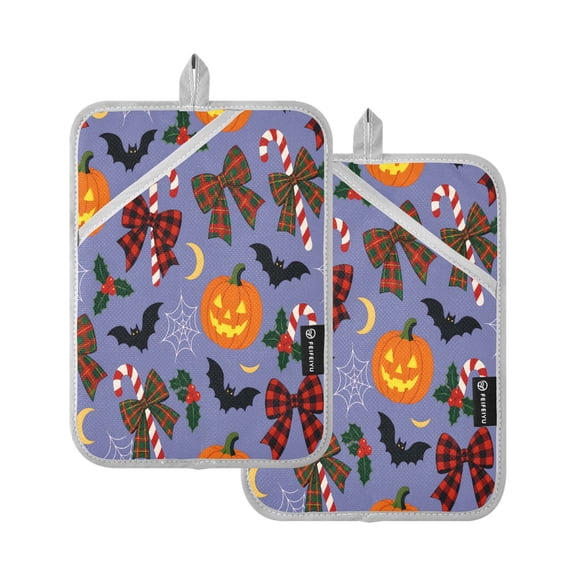 Two Pieces Of Square Heat Insulation Pad Oven Mitts Halloween Pumpkins Bats 7x9.8 Inch Oven Microwave Kitchen Cooking Baking