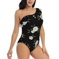 thumbnail image 3 of Sikiie Rose Flowers Print Women One Piece Swimsuits Tummy Control One Shoulder Bathing Suits Ruffle Swimwear, From S to XXL-Medium, 3 of 6