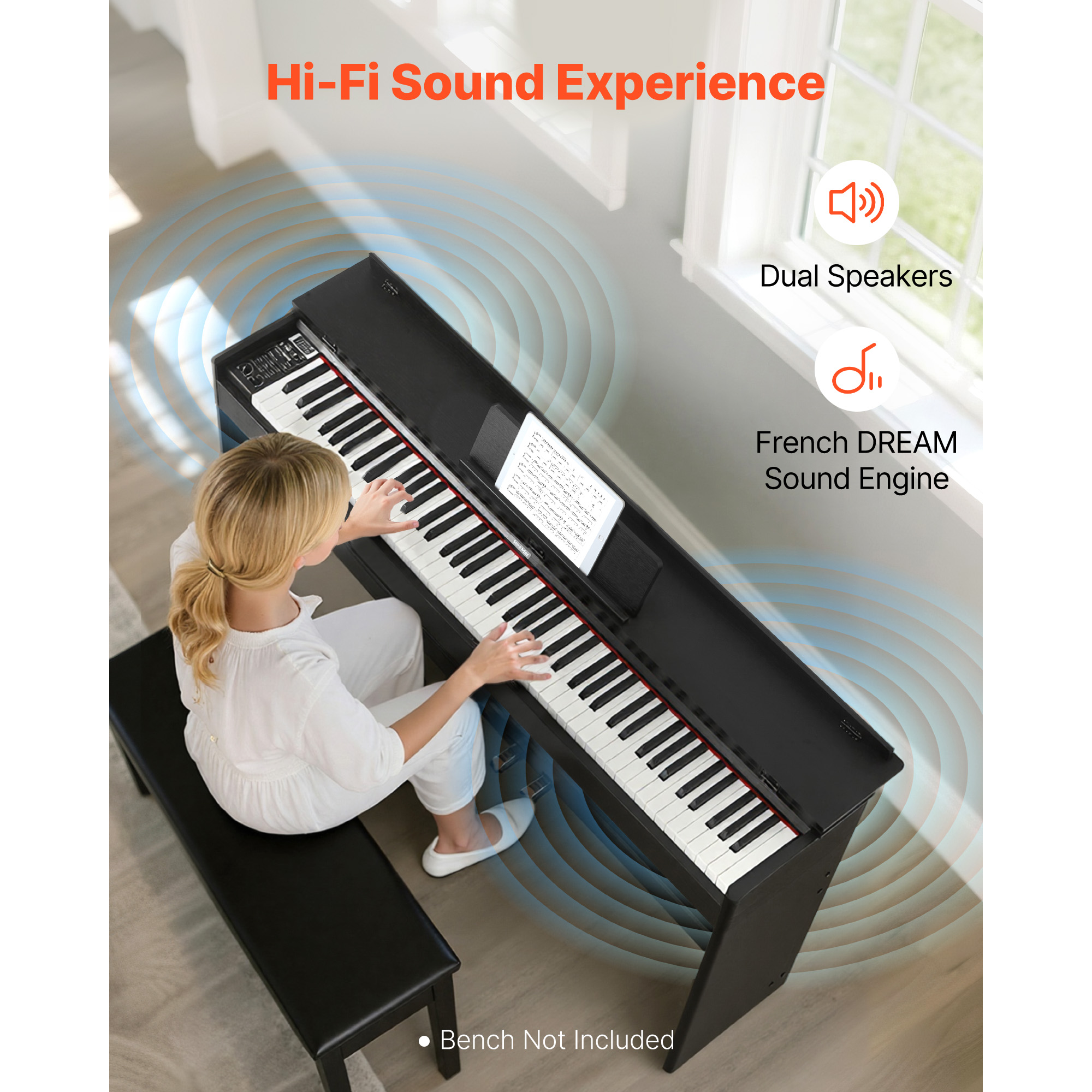 KFFKFF 88-Key Weighted Digital Piano with Stand, Power Adapter, Triple Pedal, 680 Tones, Wireless Connectivity, Headphones, and Accessories for Beginners