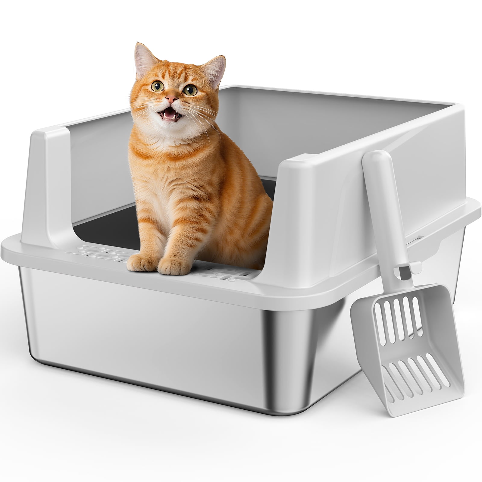 2-in-1 Cat Litter Box Enclosure Furniture – Hidden Litter Box Ottoman With Waterproof Liner & Odor Control, Gray Medium