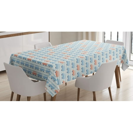 

Cartoon Tablecloth Horizontal Buses Facing Left Nursery Themed Icons Rectangular Table Cover for Dining Room Kitchen 60 X 90 Pale Cadet Blue Peach and Pale Sky Blue by Ambesonne