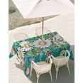 thumbnail image 3 of 60x84 Inch Outdoor Tablecloth with Umbrella Hole Zipper Rectangle Spring Daisy Leaves Rectangular Tablecloths Outside Waterproof Vintage Watercolor Flowers Teal Wooden Patio Table Cover for Picnic, 3 of 8