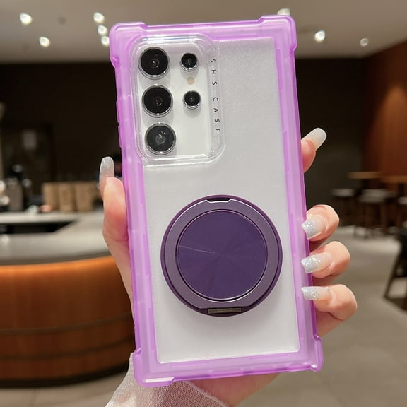Clear Case for Samsung Galaxy S24 Ultra Case with Magnetic 360 Rotatable Ring Stand [Compatible with MagSafe], Heavy Duty Military Grade Protection Cover with Ring Kickstand for Women Men, Purple