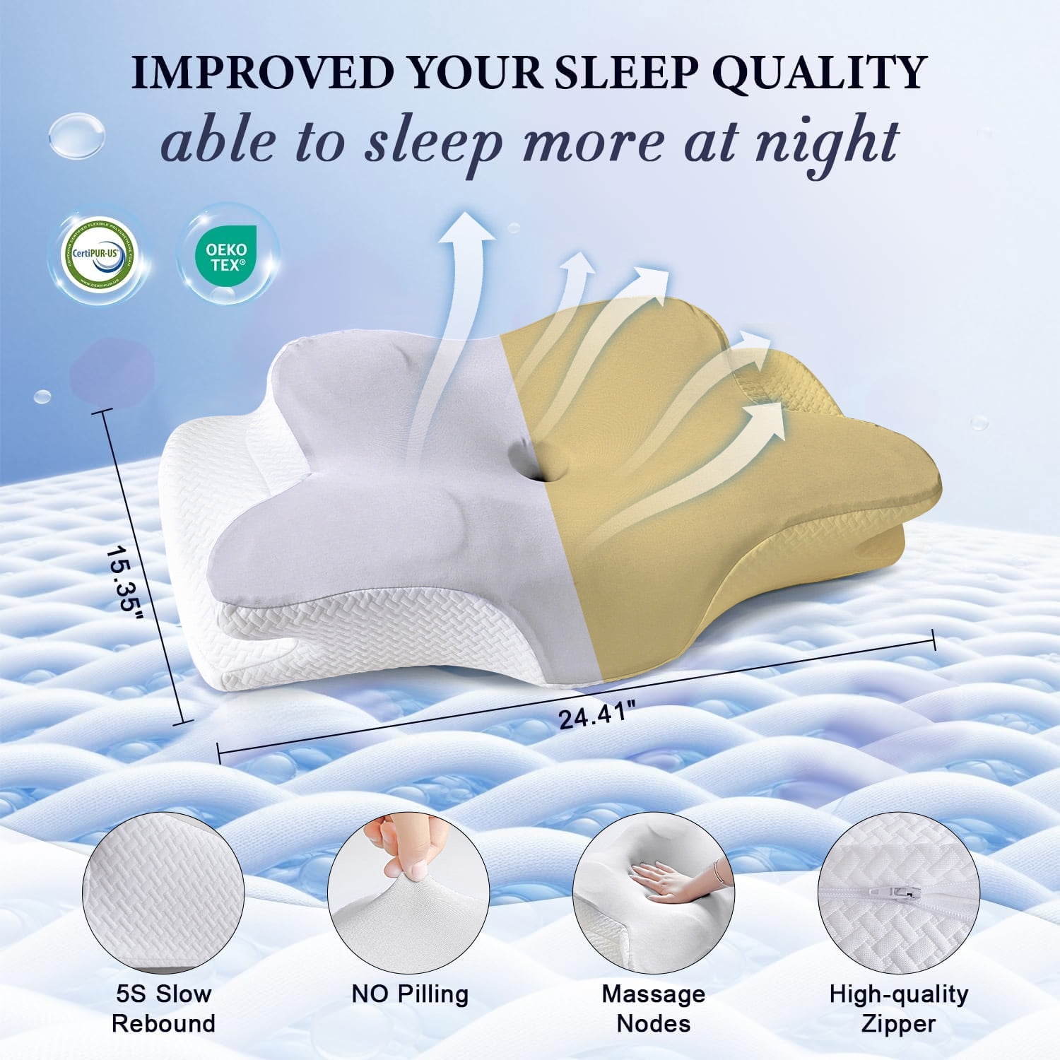 Cervical Pillow for Neck Pain Relief - Ergonomic Contour Memory Foam Pillow for Side, Back & Stomach Sleepers, Cooling & Slow Rebound Support, Light Gray