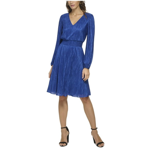 Kensie Womens V-Neck Midi Dress, Blue, 4