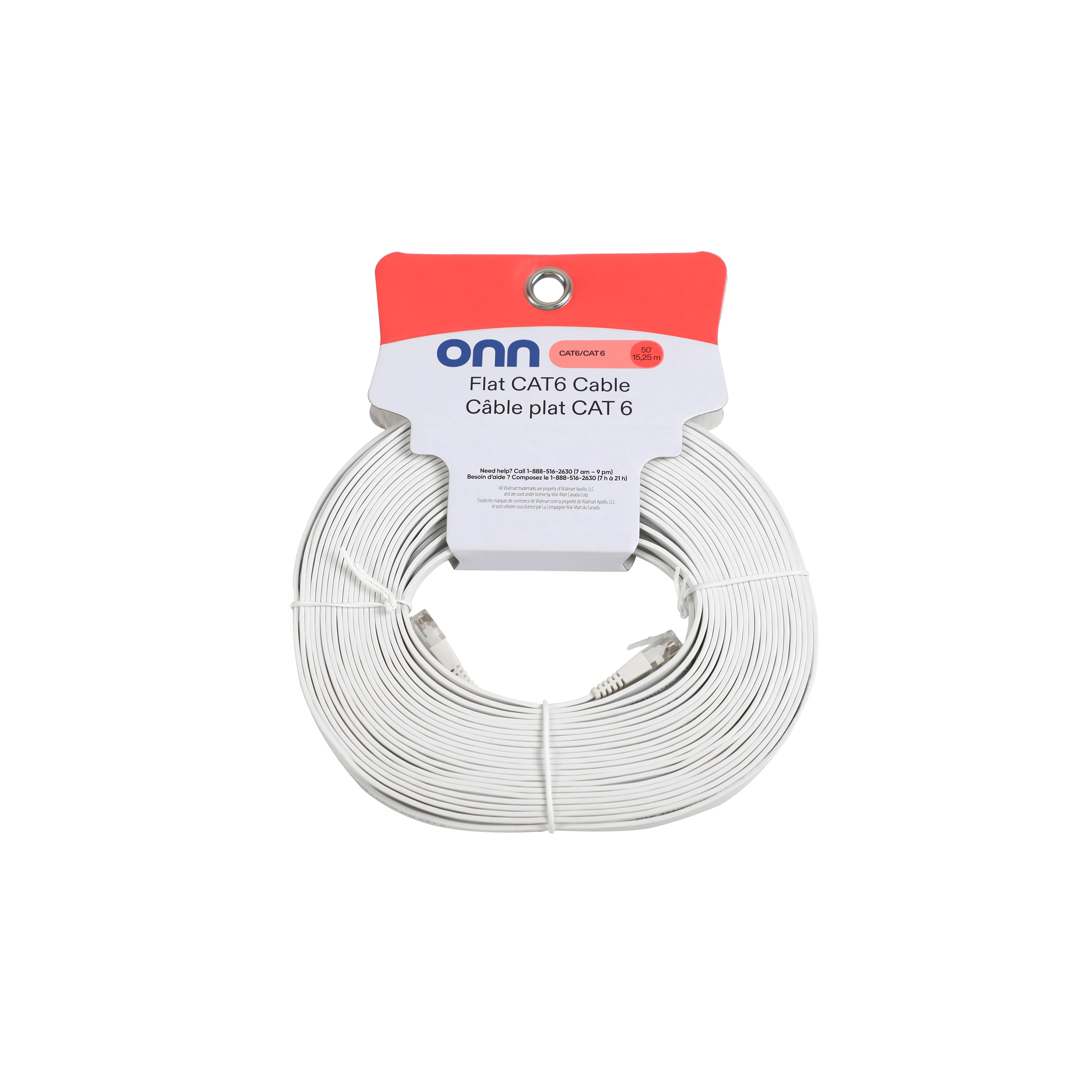 Onn Flat 50 FT/15.25 m CAT6 Networking Cable - White