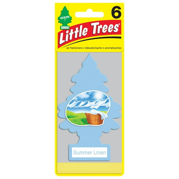 Little Trees Auto Air Freshener, Hanging Card, Summer Linen Fragrance 6-Pack