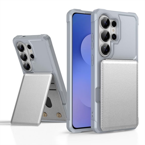 ELEHOLD Case for Samsung Galaxy S26 Ultra, Shockproof Leather Flip Wallet Cover with Card Slots, Stand Function,Silvergray