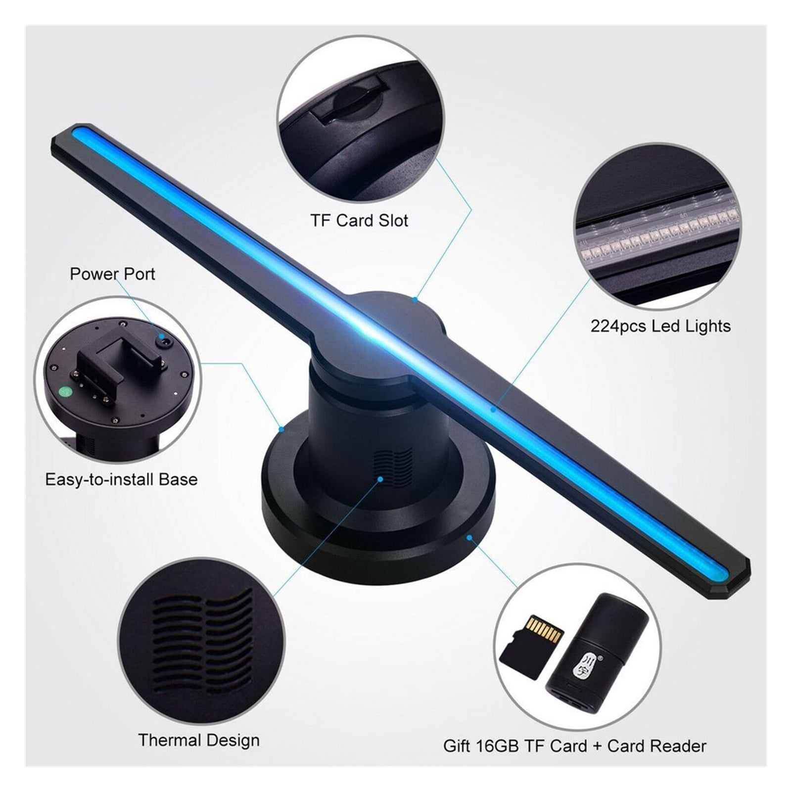 3D Hologram, 3D Hologram Projector LED Fan Light Wifi Sign Advertising Display Holographic Imaging Lamp Player Remote Support Video Ideal Advertising Tool