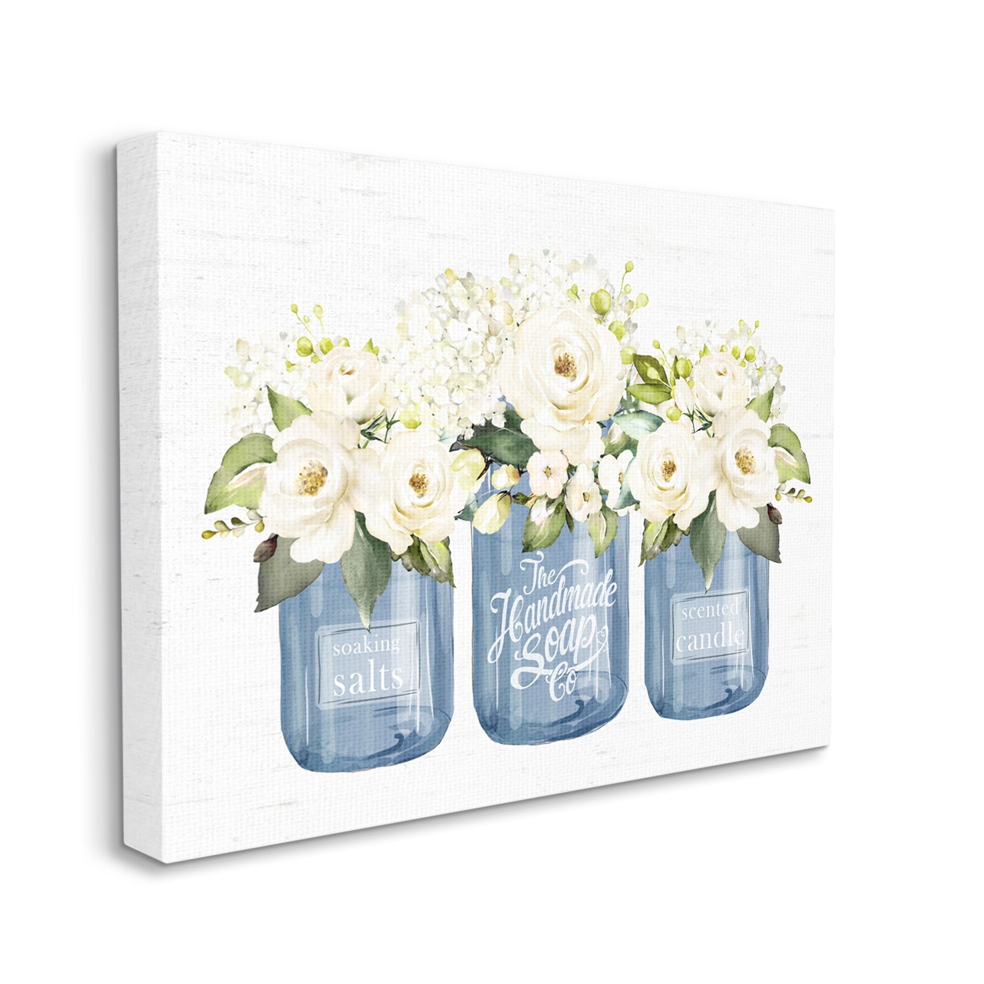 Stupell Industries White Rose Flower Bouquets Blue Farmhouse Jars Graphic Art Gallery Wrapped Canvas Print Wall Art, Design by Lettered and Lined