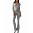 thumbnail image 2 of 2 Piece Square Neck Lounge Set Womens Wide Leg Pants Slightly Crop Top Sweatsuit Sets Flower Gray S, 2 of 9