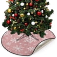 thumbnail image 5 of Coolnut Christmas Pink Snowflakes Christmas Tree Mats Waterproof Tree Skirt, Hello Winter Xmas Tree Stand Tray Mat Floor Protector Pad for Holiday Party Decoration, 28.3", 5 of 6