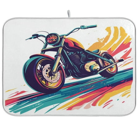 

Dish Drying Mat 18 x 24 Highly Absorbent Microfiber for Dishes Utensils A Retro-style Motorcycle