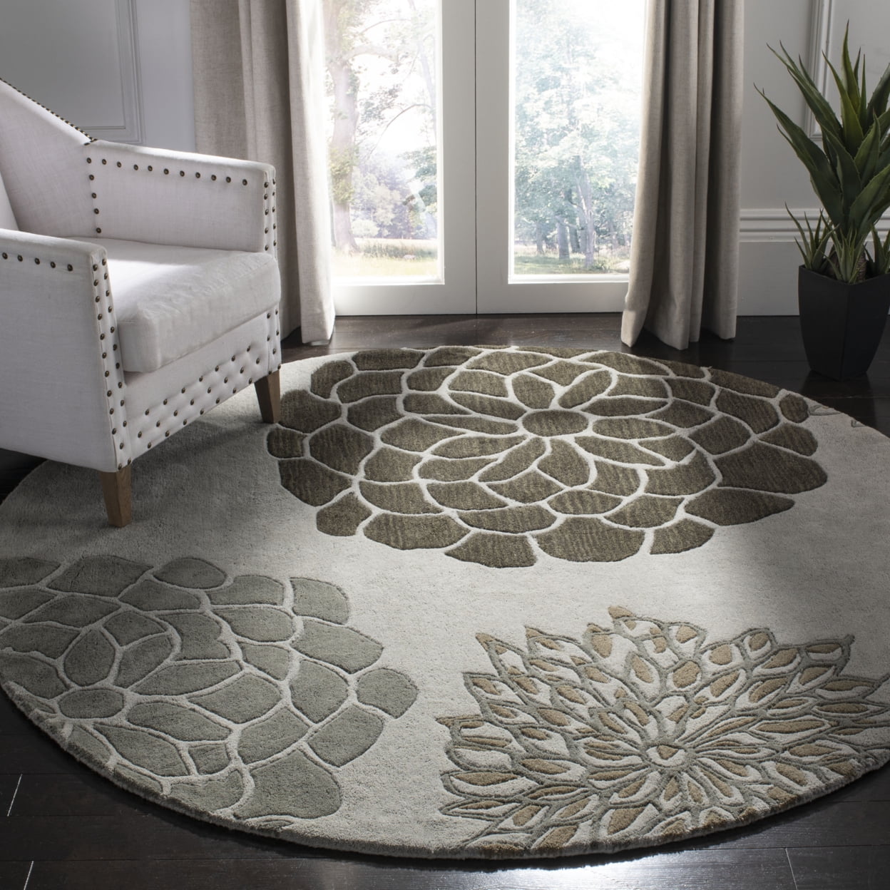 SAFAVIEH Soho Brisbane Floral Wool Runner Rug, Light Grey, 2'6" x 14'
