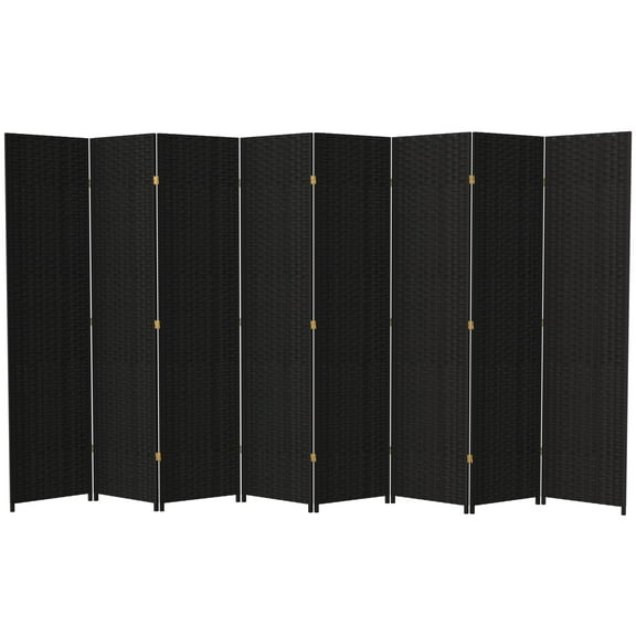 Red Lantern 7 ft. Tall Woven Fiber Folding Screen - Black - 8 Panel