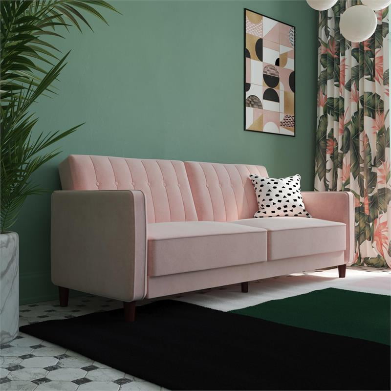DHP Ivana Tufted Transitional Futon in Pink Velvet
