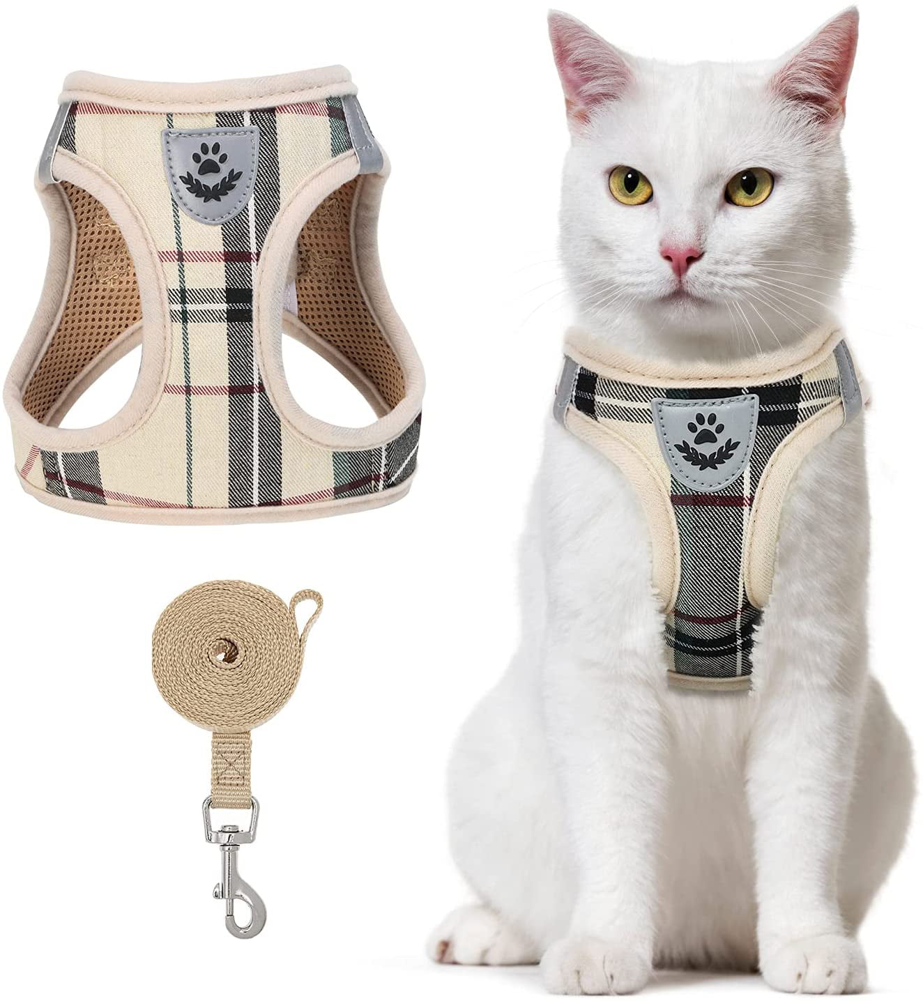 Escape Proof Cat Vest Harness Easy Control for Outdoor Walking PUPTECK Breathable Cat Harness and Leash Set Reflective Adjustable Soft Mesh Kitty Puppy Harness 