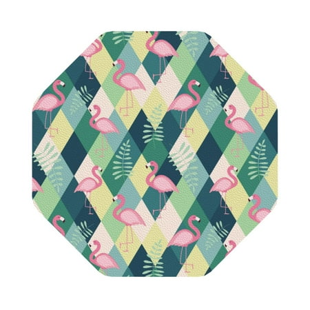 

Qekee Flamingo Print PU Leather Absorbent Coasters Leather Coasters Set for Cups Drinks 4 Coasters 6 Pcs for Coffee Bar Home Decor Octagon