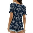 thumbnail image 4 of ITSAME Blouse for Womens, Square Neck Floral Prints Bubble Short Sleeve Summer 2025 Casual Dressy Tops Navy XL, 4 of 6