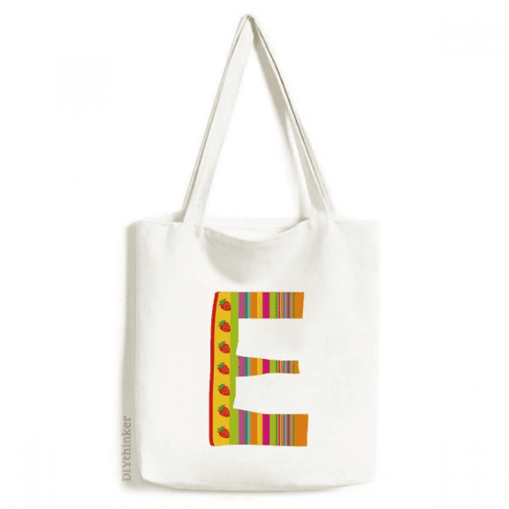 E Alphabet Strawberry Fruit Cute Pattern Tote Canvas Bag Shopping Satchel Casual Handbag