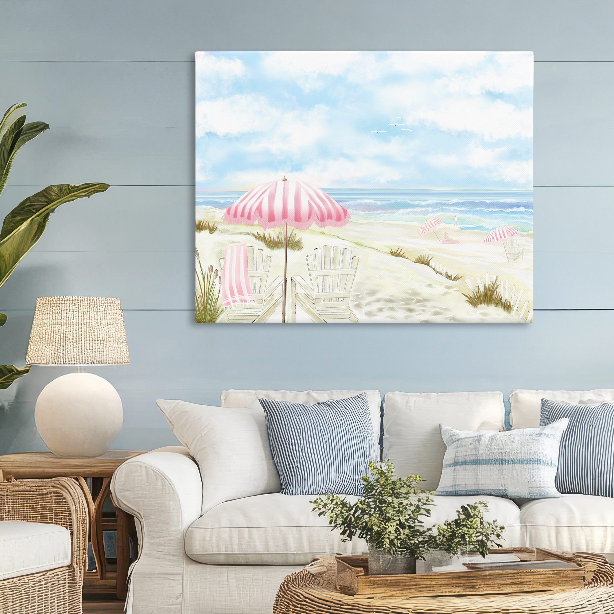 Seascape with Pink Umbrella Canvas Wall Art, design by Lori Mosley