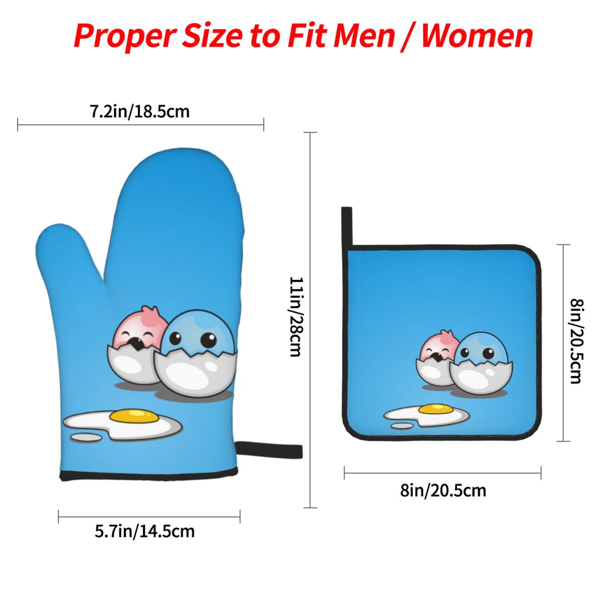 Funny Cute Blue Egg Oven Mitts and Pot Holders Sets Baking Sets for Kitchen Bbq Gloves Heat Resistant Cooking Cartoon Mascot 4 Pieces - image 3 of 8