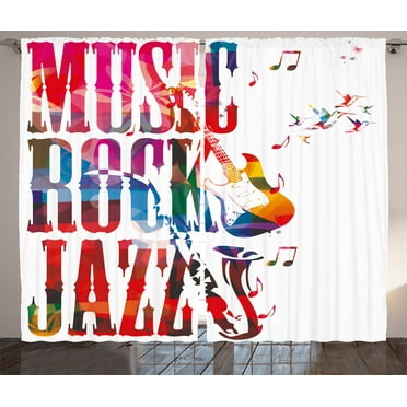 Ambesonne Colorful Curtains 2 Panel Set, Rock Jazz Lettering, 108" x 84", Multicolor